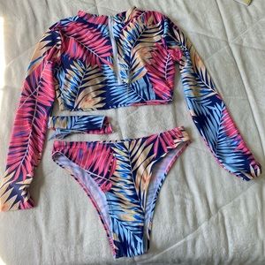 Three piece long sleeve multi colored bikini